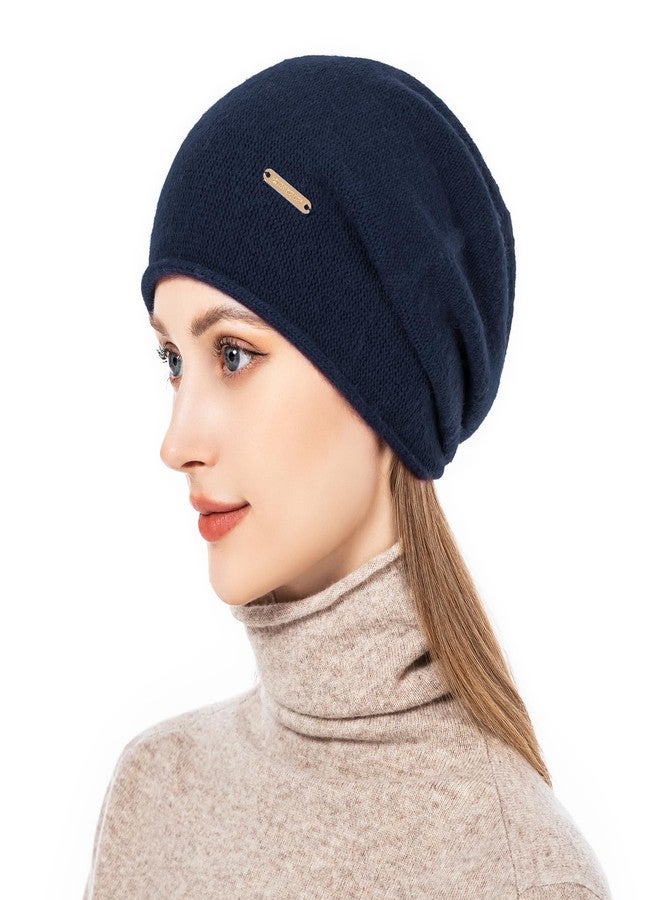 QUEENFUR Knit Slouchy Beanie Hats for Women Cashmere Ski Cap Knitted Wool Soft Warm Winter Hat (A18-Navy Blue), A18-navy Blue, One size - Image 2
