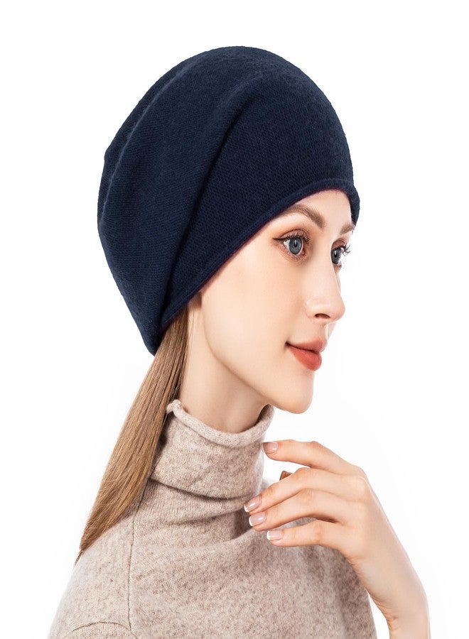 QUEENFUR Knit Slouchy Beanie Hats for Women Cashmere Ski Cap Knitted Wool Soft Warm Winter Hat (A18-Navy Blue), A18-navy Blue, One size - Image 3