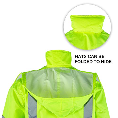 FONIRRA Class 3 High Visibility Rain Suit With Collapsible Hood Lime Reflective Safety Waterproof Worker Jacket & Pants (L/XL Yellow) - Image 5