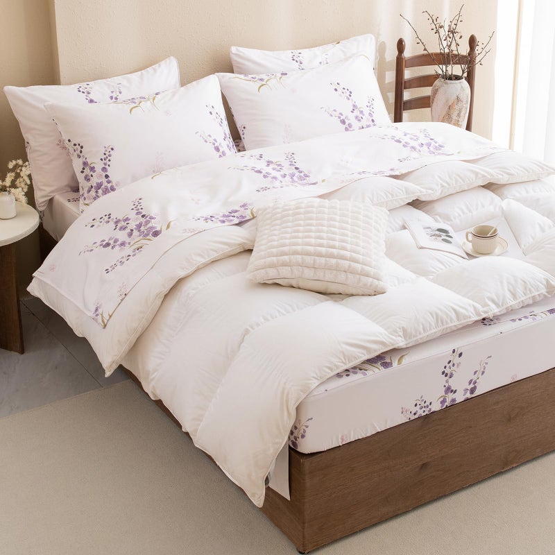 QSH Lavender Floral Bed Sheets Queen Size - 100% Egyptian Cotton Sheets Purple Flower Printed Bedding Sheets Queen Size Bed 4pcs Deep Pockets Bed Sheets - Image 3