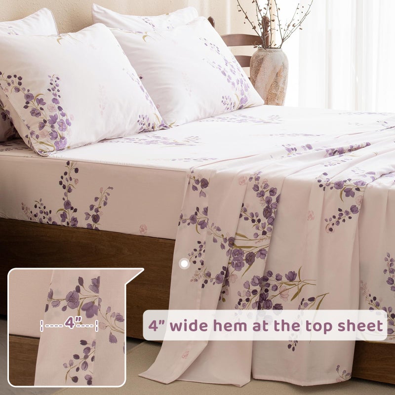 QSH Lavender Floral Bed Sheets Queen Size - 100% Egyptian Cotton Sheets Purple Flower Printed Bedding Sheets Queen Size Bed 4pcs Deep Pockets Bed Sheets - Image 5