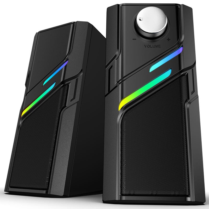 LENRUE Computer Speakers for Desktop PC with Easy Knob, Clear Powerful Sound, Touch Lights, Plug and Play for Computer Desktop PC, Monitors, Laptop - Image 1