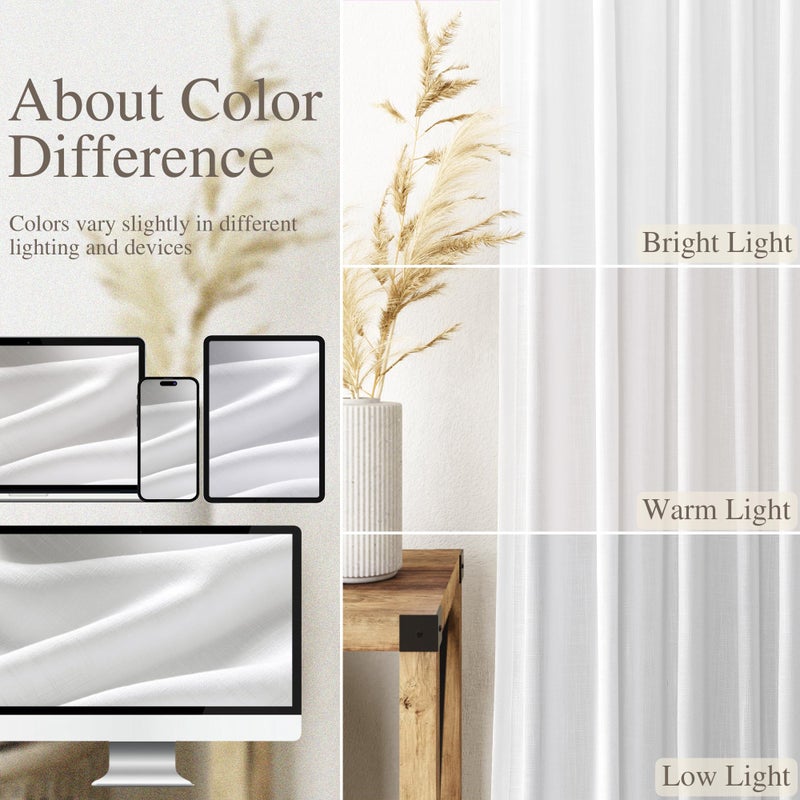 Nanspring Extra Long White Curtain 108 inches Long 2 Panels Set for Living Room Back Tab Modern Farmhouse Decor Cotton Textured Off White Sheer Linen Curtains 108 inch Length for Large Window 9 FT Tall - Image 4