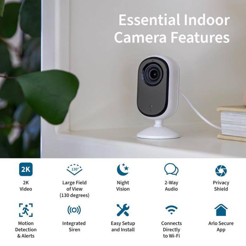 Arlo Essential Security Camera 2K | Indoor Only| 2nd Gen | Baby Monitor & Pet Camera | Wired Automated Privacy Shield, 2-Way Audio, Night Vision, Live Stream, Motion Alerts & Notifications White,1 Cam - Image 2