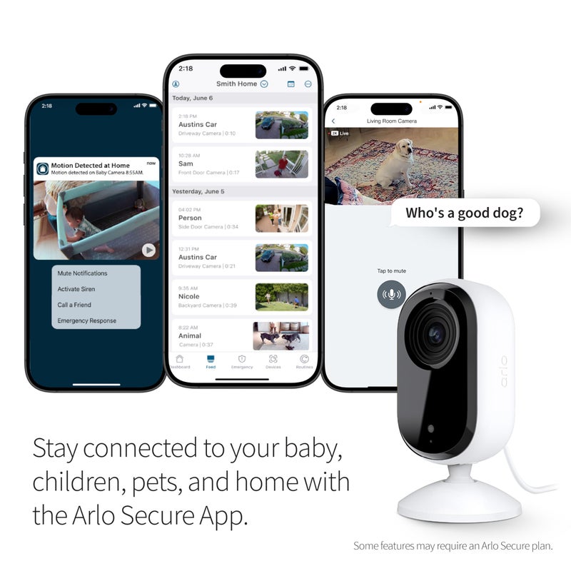 Arlo Essential Security Camera 2K | Indoor Only| 2nd Gen | Baby Monitor & Pet Camera | Wired Automated Privacy Shield, 2-Way Audio, Night Vision, Live Stream, Motion Alerts & Notifications White,1 Cam - Image 3