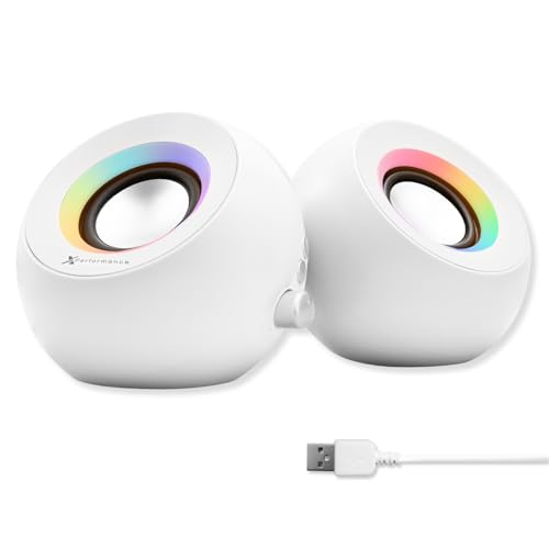 X9 Performance White Computer Speakers with RGB Lighting, Bluetooth, USB, and AUX - Triple Mode Connection, Dual 2.25" Drivers for Work and Play, Bluetooth Desktop Speakers for PC - White - Image 1