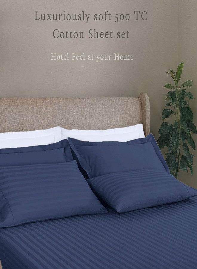 Threadmill 500 Thread Count Full-Size Damask Stripe, 4 Pc Luxury Cotton Sheet Set, Silky Smooth Folkstone Blue Sheets with 16" Elasticized Deep Pocket, 2 Pillowcases & Free Tote Bag - Image 2