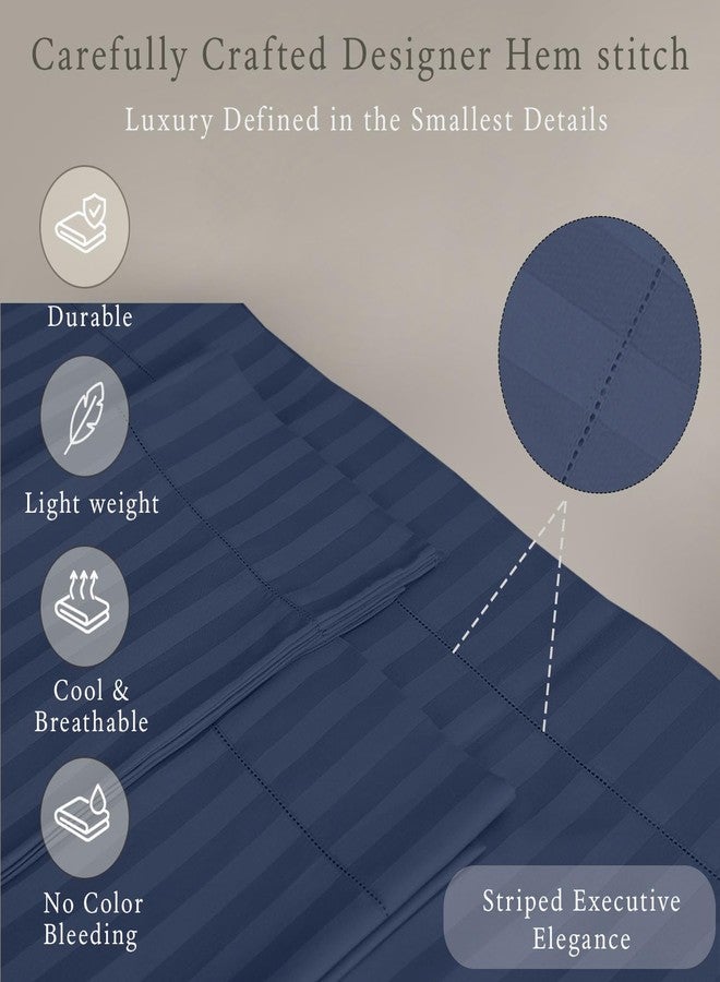 Threadmill 500 Thread Count Full-Size Damask Stripe, 4 Pc Luxury Cotton Sheet Set, Silky Smooth Folkstone Blue Sheets with 16" Elasticized Deep Pocket, 2 Pillowcases & Free Tote Bag - Image 4