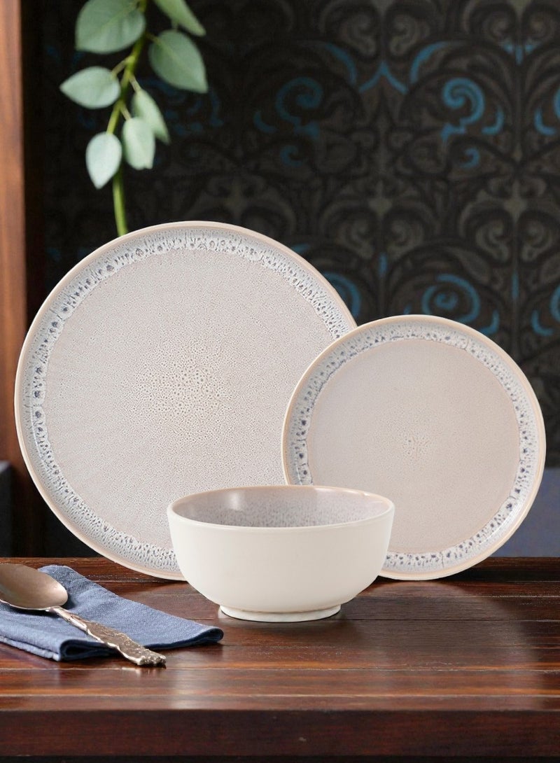 ايست من نون طقم سفرة مصنوع من الفخار الحجري مكوّن من 18 قطعة، طقم لـ6 أشخاص، آمن للاستخدام في الميكروويف وغسالة الصحون، باللونين الرمادي و البيج - Image 2