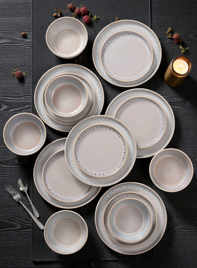 ايست من نون طقم سفرة مصنوع من الفخار الحجري مكوّن من 18 قطعة، طقم لـ6 أشخاص، آمن للاستخدام في الميكروويف وغسالة الصحون، باللونين الرمادي و البيج - Image 3