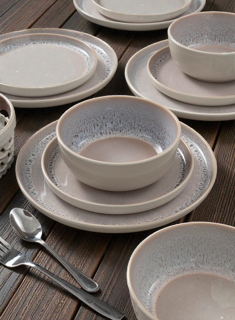 ايست من نون طقم سفرة مصنوع من الفخار الحجري مكوّن من 18 قطعة، طقم لـ6 أشخاص، آمن للاستخدام في الميكروويف وغسالة الصحون، باللونين الرمادي و البيج - Image 4