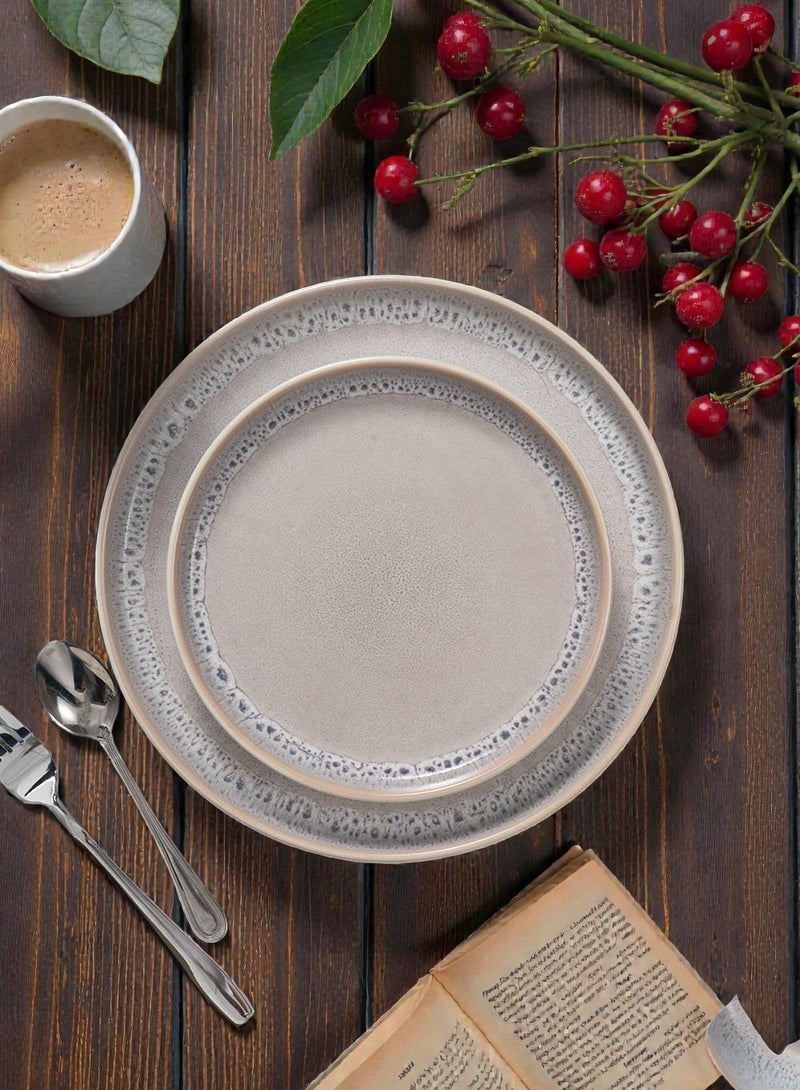 ايست من نون طقم سفرة مصنوع من الفخار الحجري مكوّن من 18 قطعة، طقم لـ6 أشخاص، آمن للاستخدام في الميكروويف وغسالة الصحون، باللونين الرمادي و البيج - Image 5