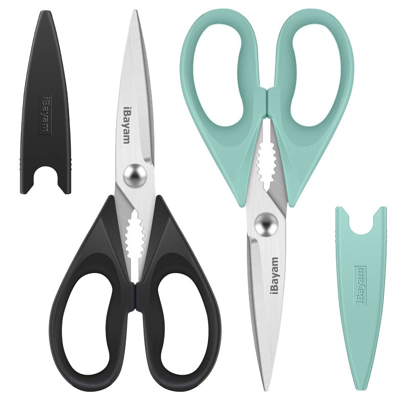 Kitchen Shears iBayam Kitchen Scissors All Purpose Heavy Duty Meat Poultry Shears Dishwasher Safe Food Cooking Stainless Steel Utility Scissors Home Apartment Essentials 2Pack Black Aqua Sky