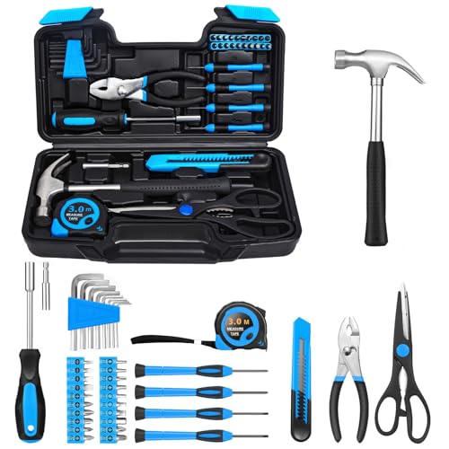 RVOGJP 39 Piece Basic Home Tool Set Household Tool Set General Repair Small Hand Tool Kit in Toolbox Storage Case for Home Garage Office College Dormitory Use Blue - Image 1