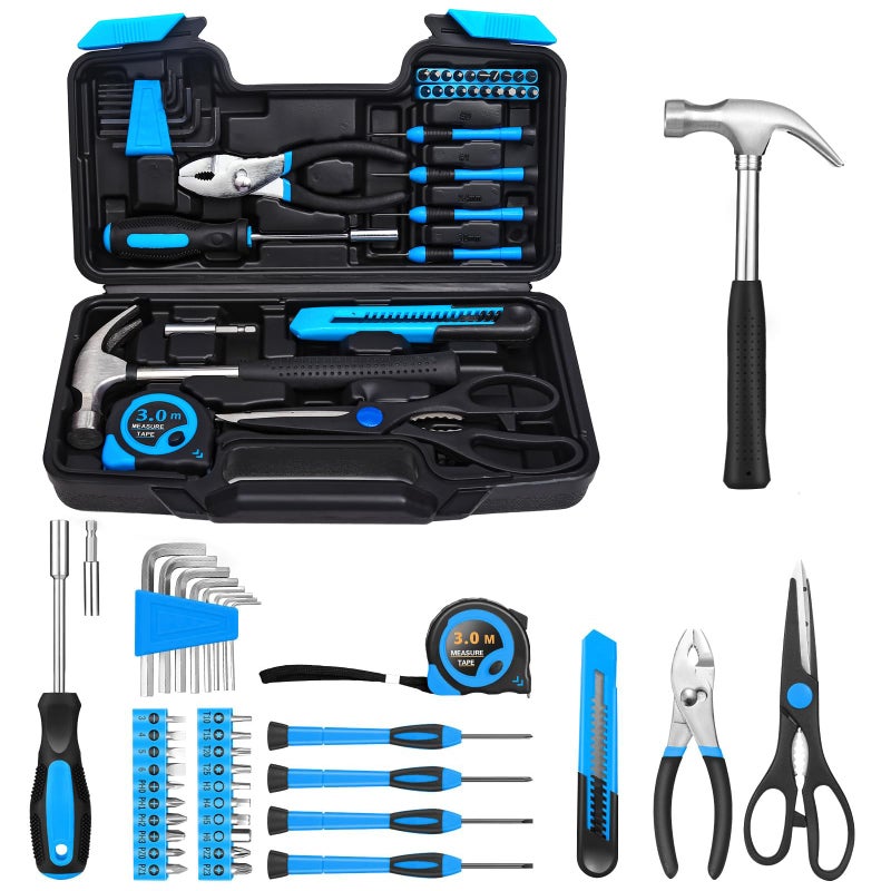 RVOGJP 39 Piece Basic Home Tool Set Household Tool Set General Repair Small Hand Tool Kit in Toolbox Storage Case for Home Garage Office College Dormitory Use Blue - Image 2