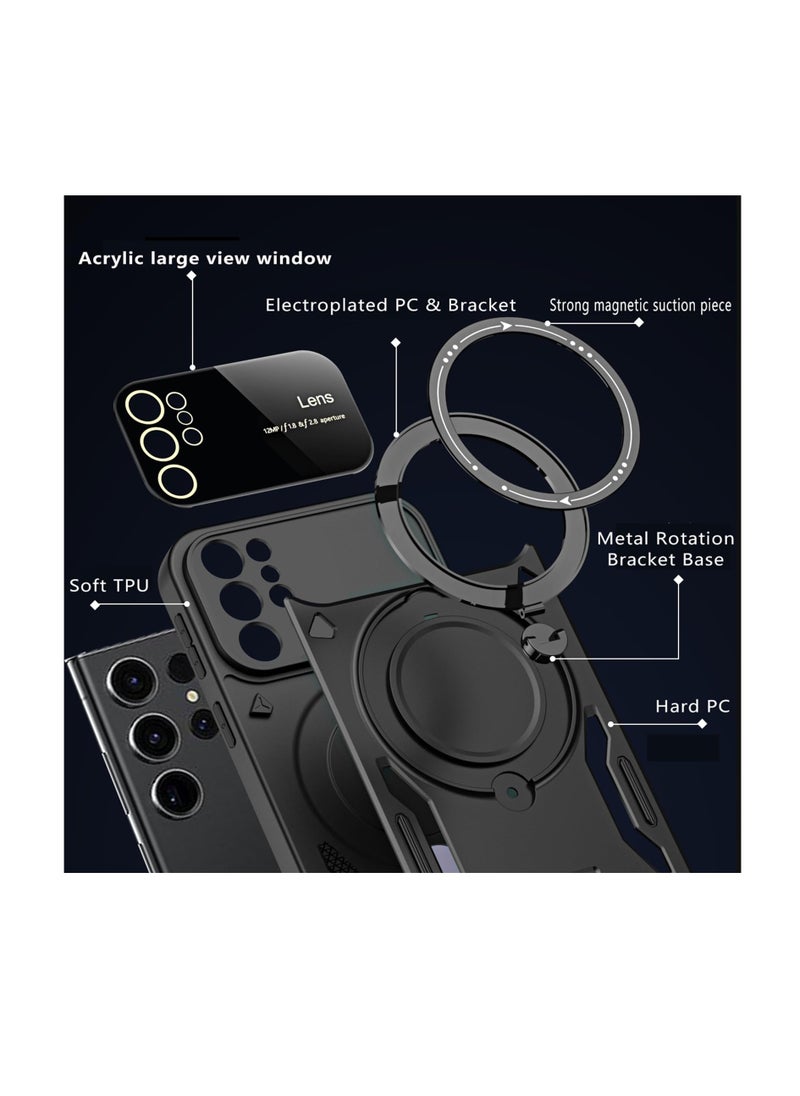 Aookay For Samsung Galaxy S23 Ultra Case, [Compatible for Wireless Charging] with [Rotating Magnetic Bracket] Phone Cover for Samsung Galaxy S23 Ultra YD Black  - Image 5
