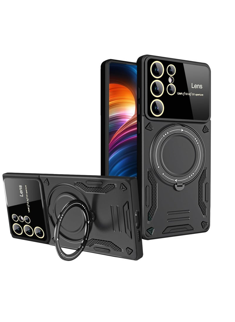 Aookay For Samsung Galaxy S23 Ultra Case, [Compatible for Wireless Charging] with [Rotating Magnetic Bracket] Phone Cover for Samsung Galaxy S23 Ultra YD Black  - Image 1