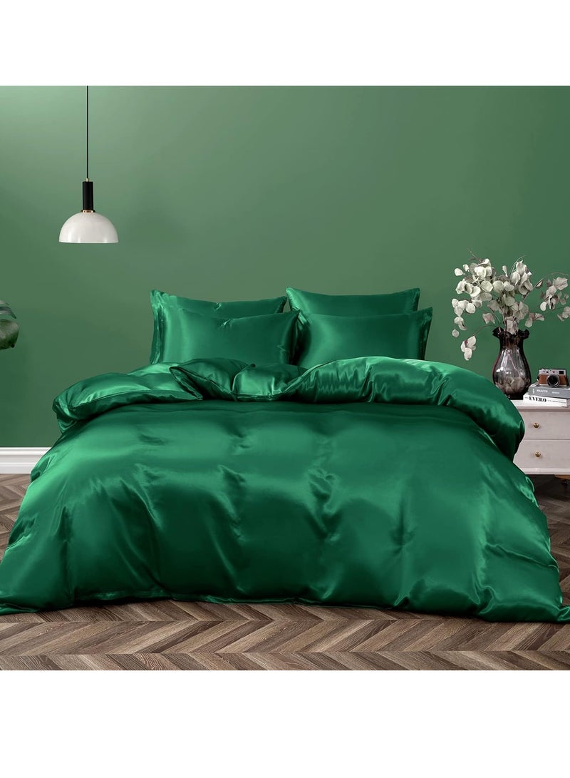 Bedding Duvet Cover Sets, 3 Pieces Satin Bedding Set, Queen Size Silky Duvet Covers Collection, 1x Cooling Duvet Cover 90x90 Inches and 2 Pillowcases, Comforter Not Included - Green  - Image 5