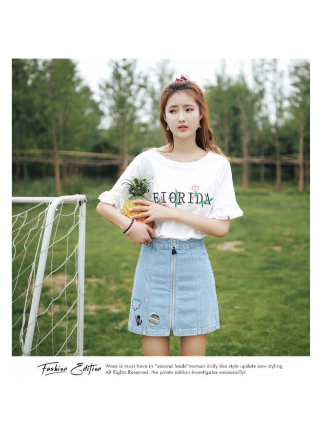 Embroidery Summer New Korean Women's Horn Sleeve Short Sleeve T-shirt Ladies Student Jacket Tide A Generation Of Hair