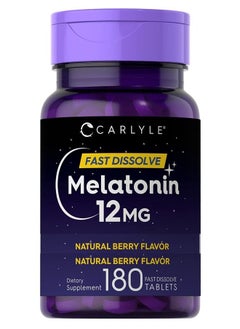 CARLYLE Carlyle Melatonin 12 mg Fast Dissolve 180 Tablets Nighttime Sleep Aid Natural Berry Flavor Vegetarian Gluten Free 