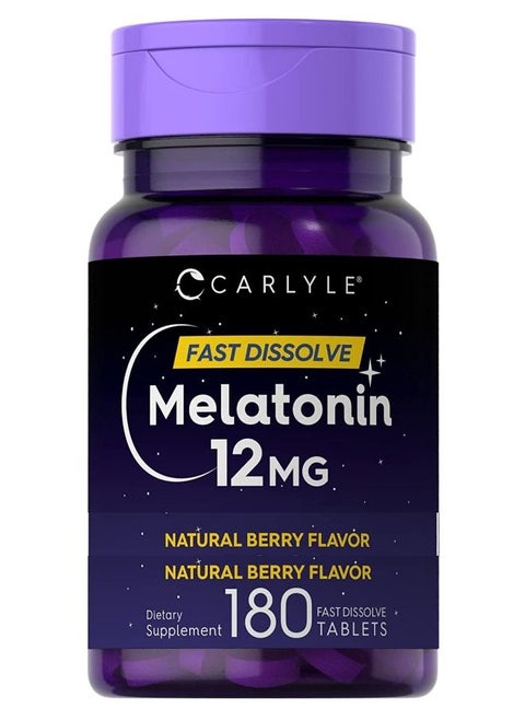 Carlyle Melatonin 12 mg Fast Dissolve 180 Tablets Nighttime Sleep Aid Natural Berry Flavor Vegetarian Gluten Free