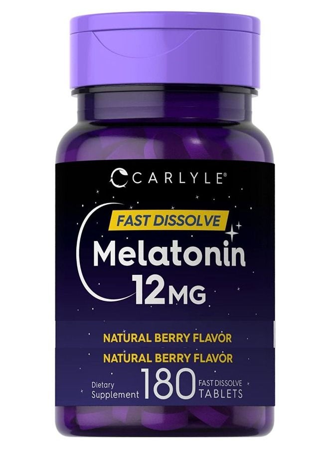 CARLYLE - Carlyle Melatonin 12 mg Fast Dissolve 180 Tablets Nighttime Sleep Aid Natural Berry Flavor Vegetarian Gluten Free - Image 1