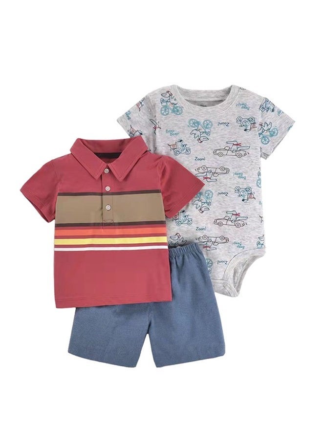 3-Piece Baby Boy Short-Sleeved Shorts Jumpsuit - Image 1