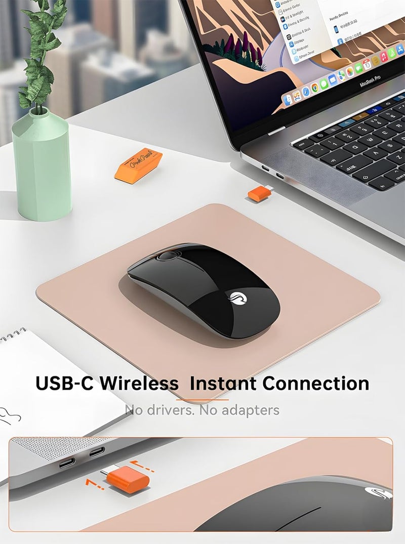 RAPIQUE R306C USB C Wireless Mouse for MacBook, Type-C 2.4GHz Portable Computer Mouse with USB-C Receiver, Silent Click, Slim Cordless Mouse, 3-Speed DPI, for iPad, Chromebook, Laptop, MacOS - Black - Image 2