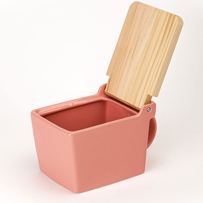 ZERO JAPAN(ã‚¼ãƒ­ã‚¸ãƒ£ãƒ‘ãƒ³) Zero Japan Bee House Premium Salt Box with Hinoki Lid - Container for Sea Salt and Spices - Elegant Cellar for Kitchen Countertop - Coral Pink, 16 oz - Image 3