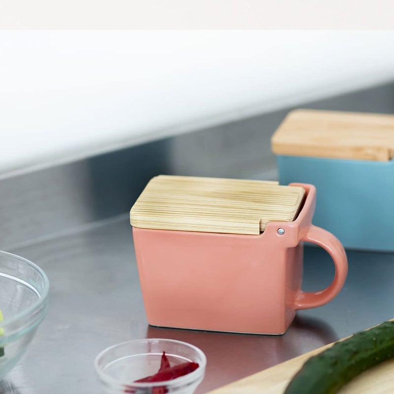 ZERO JAPAN(ã‚¼ãƒ­ã‚¸ãƒ£ãƒ‘ãƒ³) Zero Japan Bee House Premium Salt Box with Hinoki Lid - Container for Sea Salt and Spices - Elegant Cellar for Kitchen Countertop - Coral Pink, 16 oz - Image 5