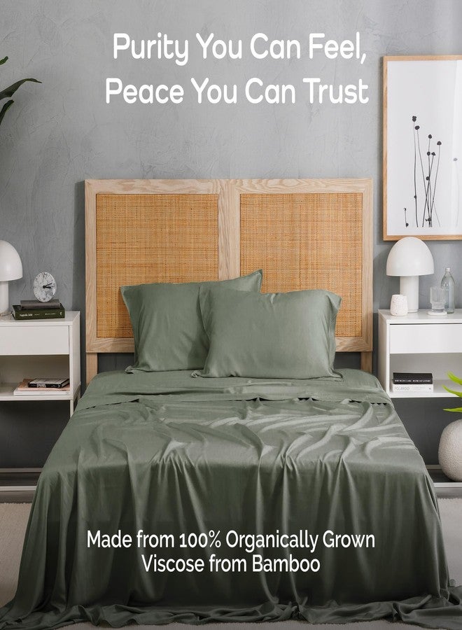 Bamtek 100% Viscose from Bamboo Sheets Queen Size, Super Soft Queen Size Bed Set, 4PC Cooling Sheets for Hot Sleepers, Organically Grown Bedding Sheets, Green Queen Sheet Set - Moss (60x80x18 Inch) - Image 2