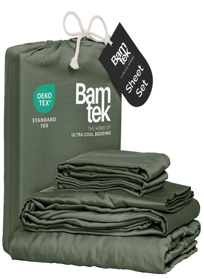 Bamtek 100% Viscose from Bamboo Sheets Queen Size, Super Soft Queen Size Bed Set, 4PC Cooling Sheets for Hot Sleepers, Organically Grown Bedding Sheets, Green Queen Sheet Set - Moss (60x80x18 Inch) - Image 1