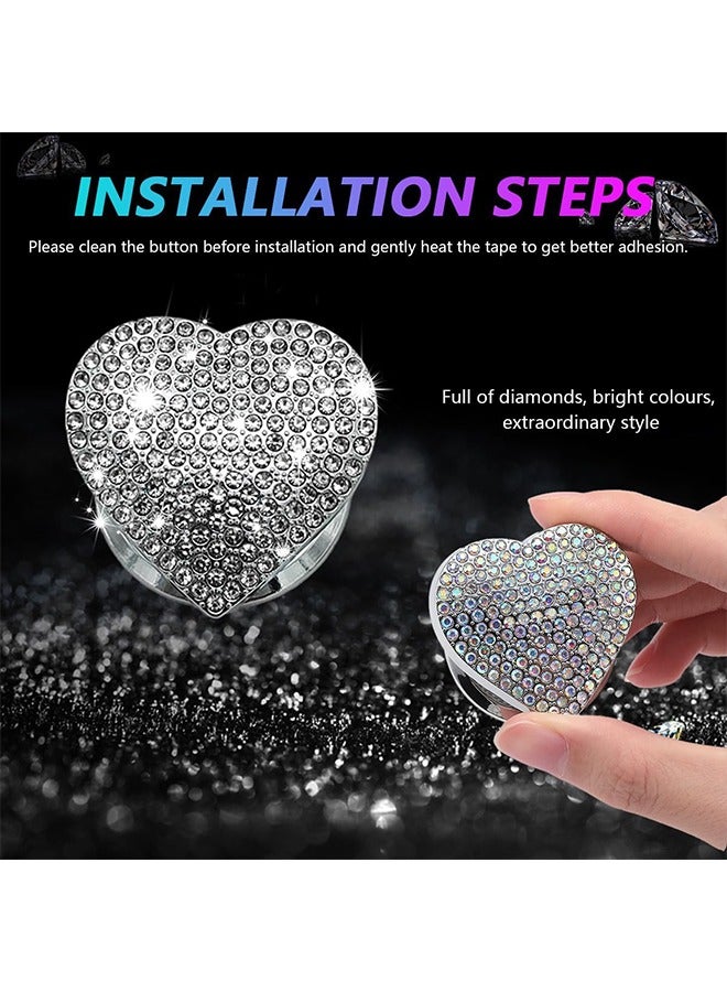 كيلا 1 عبوة غطاء زر تشغيل محرك السيارة، ملصق زر تشغيل المحرك، ملصق زر تشغيل على شكل قلب، ملصق زر تشغيل حجر الراين اللامع، ديكور داخلي للسيارة ديكور داخلي للنساء والفتيات - Image 2