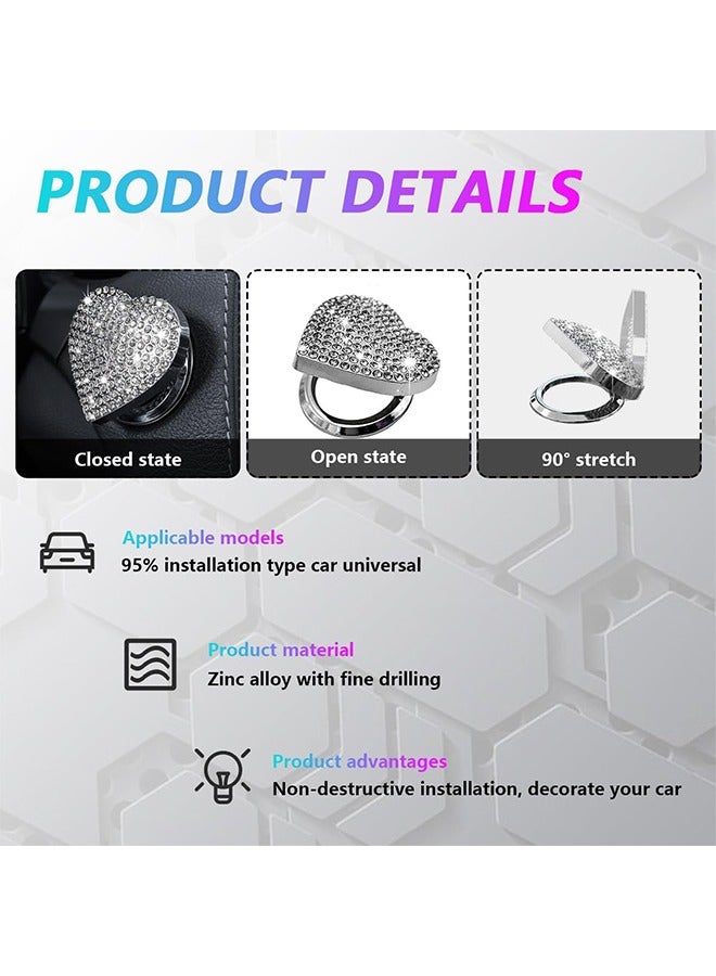 كيلا 1 عبوة غطاء زر تشغيل محرك السيارة، ملصق زر تشغيل المحرك، ملصق زر تشغيل على شكل قلب، ملصق زر تشغيل حجر الراين اللامع، ديكور داخلي للسيارة ديكور داخلي للنساء والفتيات - Image 4