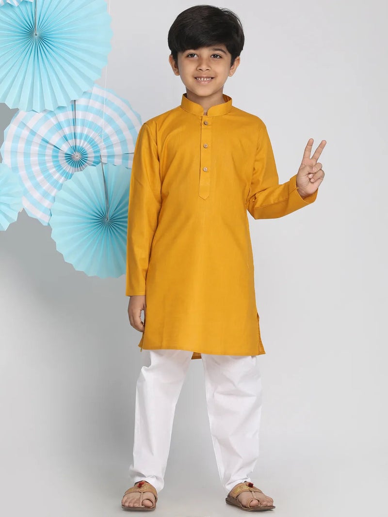 PRASHA Boys' Mustard And White Kurta Pyjama Set - Image 1
