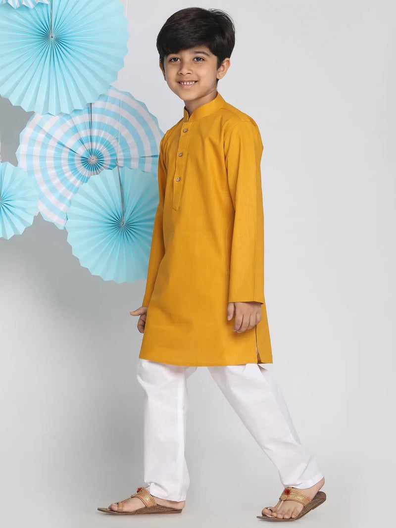 PRASHA Boys' Mustard And White Kurta Pyjama Set - Image 2