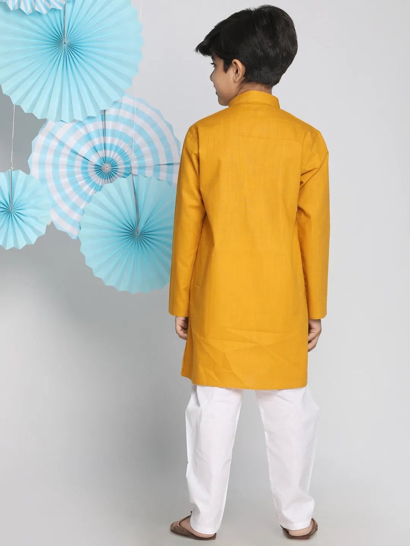 PRASHA Boys' Mustard And White Kurta Pyjama Set - Image 3