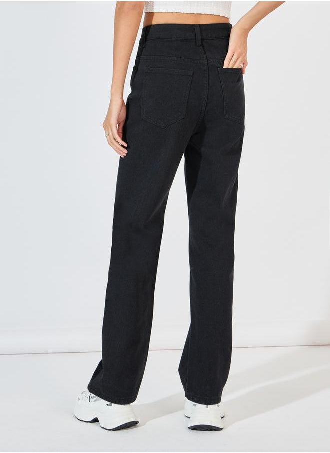 Styli High Rise Straight Fit Jeans with Pockets  - Image 4