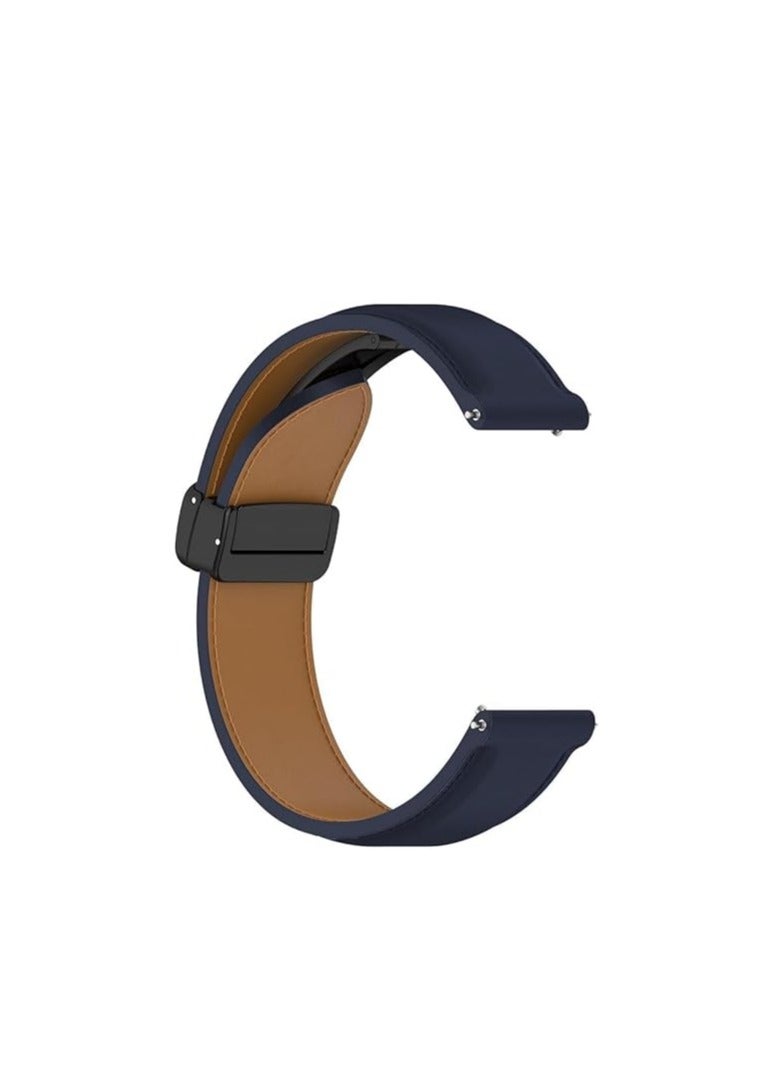 سوار جلدي مقاس 22 مم متوافق مع ساعة شاومي ريدمي واتش 5 أكتيف/ريدمي واتش 5 لايت، مقاس 22 مم - سوار جلدي بإبزيم مغناطيسي للساعة الذكية باللون الأزرق - Image 2