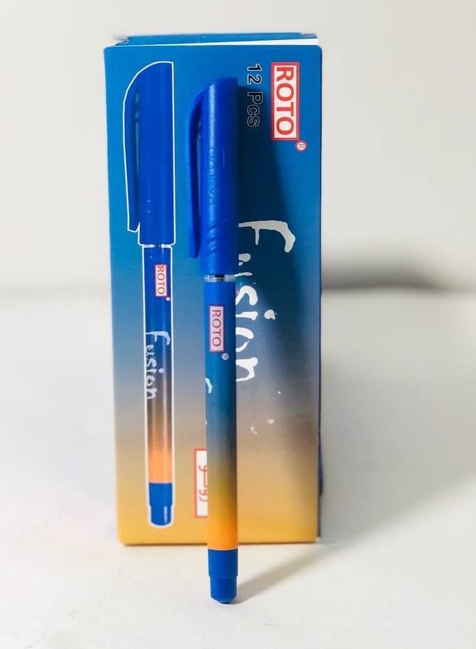 ROTO ballpoint pen, 0.7 mm needle point, blue ink color. Box: 12 pens.