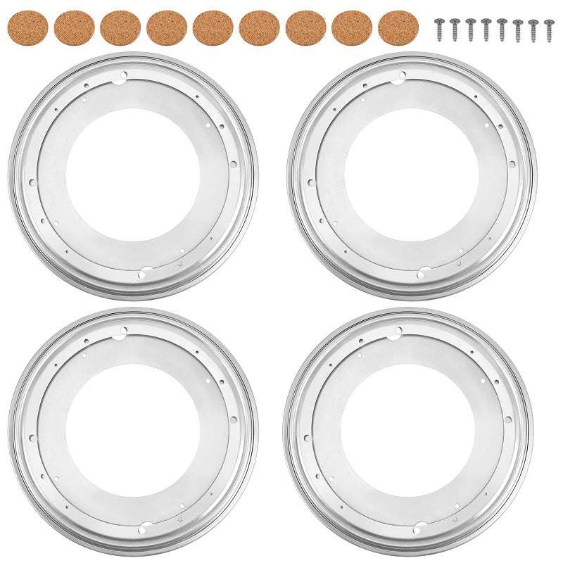 HOIGON 4 Pack 12 Inch Lazy Susan Hardware516 Thick 360 Degree Rotating Turntable Bearings with Mounting Screws and Cork Spacers Round Lazy Susan Bearing Hardware Turntable Swivel Plate