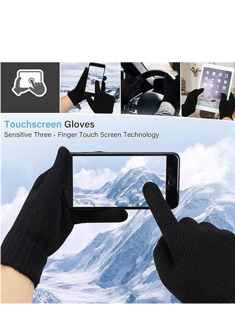 Generic Mens Winter Warm Knit Slouchy Beanie Hats Scarf Touchscreen Gloves Set for Men, 2-black, One size - Image 5