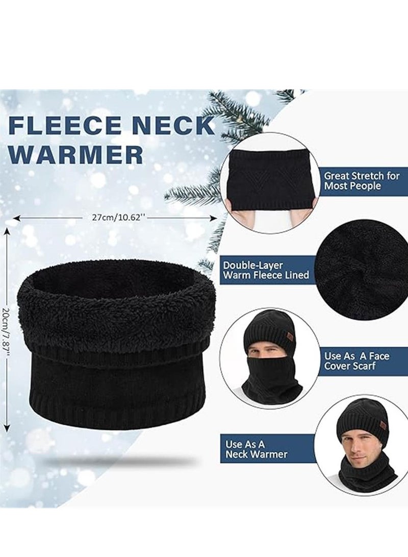 Generic Mens Winter Warm Knit Slouchy Beanie Hats Scarf Touchscreen Gloves Set for Men, 2-black, One size - Image 3