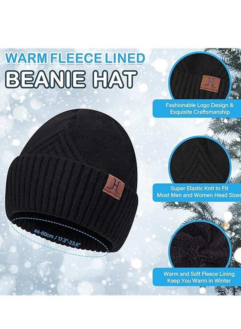 Generic Mens Winter Warm Knit Slouchy Beanie Hats Scarf Touchscreen Gloves Set for Men, 2-black, One size - Image 2