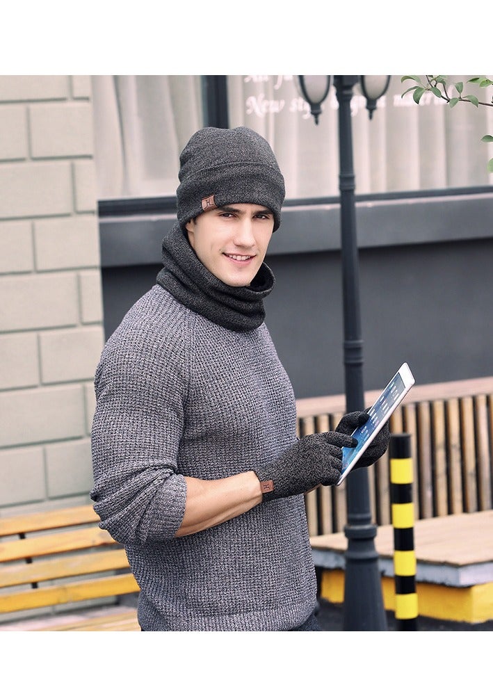 Generic Mens Winter Warm Knit Slouchy Beanie Hats Scarf Touchscreen Gloves Set for Men, 2-black, One size - Image 4