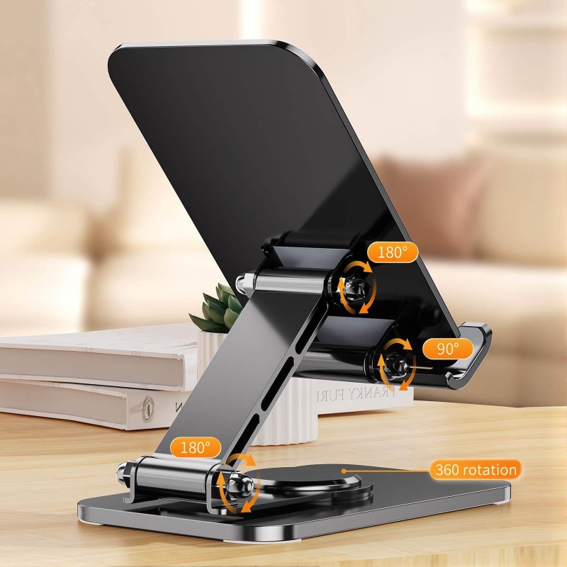 OFielar 4 Joints 360Â° Rotating Cell Phone Stand for Desk, Adjustable Folding Phone Stand with Soft Non-Slip Silicone Pads, Stable Scratch-Free Support for iPhone & Android, Black - Image 4