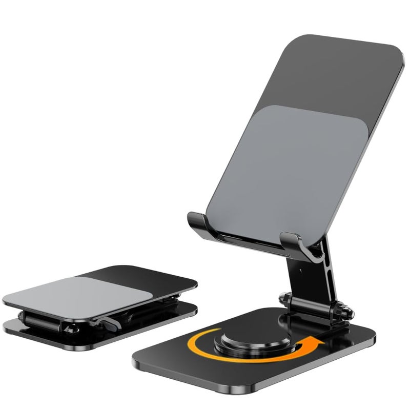 OFielar 4 Joints 360Â° Rotating Cell Phone Stand for Desk, Adjustable Folding Phone Stand with Soft Non-Slip Silicone Pads, Stable Scratch-Free Support for iPhone & Android, Black - Image 1