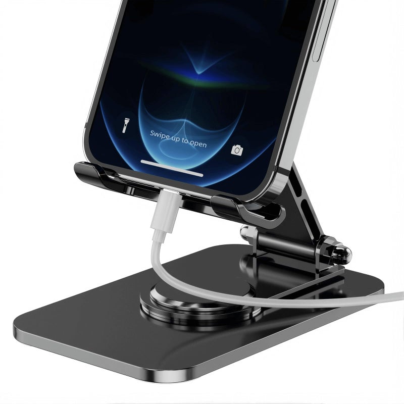 OFielar 4 Joints 360Â° Rotating Cell Phone Stand for Desk, Adjustable Folding Phone Stand with Soft Non-Slip Silicone Pads, Stable Scratch-Free Support for iPhone & Android, Black - Image 5