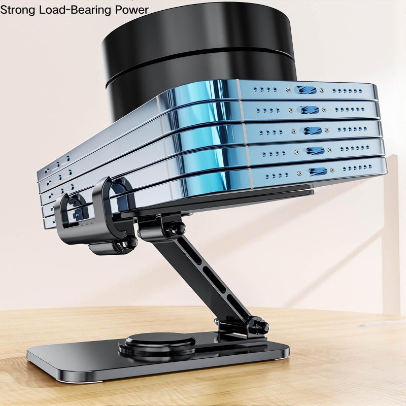 OFielar 4 Joints 360Â° Rotating Cell Phone Stand for Desk, Adjustable Folding Phone Stand with Soft Non-Slip Silicone Pads, Stable Scratch-Free Support for iPhone & Android, Black - Image 3
