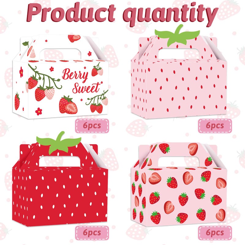 GRADESIN Strawberry Box for Party Favors, 24 Pcs Strawberry Gift Candy Treat Boxes Bags for Berry First Birthday Baby Shower Party Decor Supplies, 6.3 x 3.2 x 3.9 Inch - Image 4
